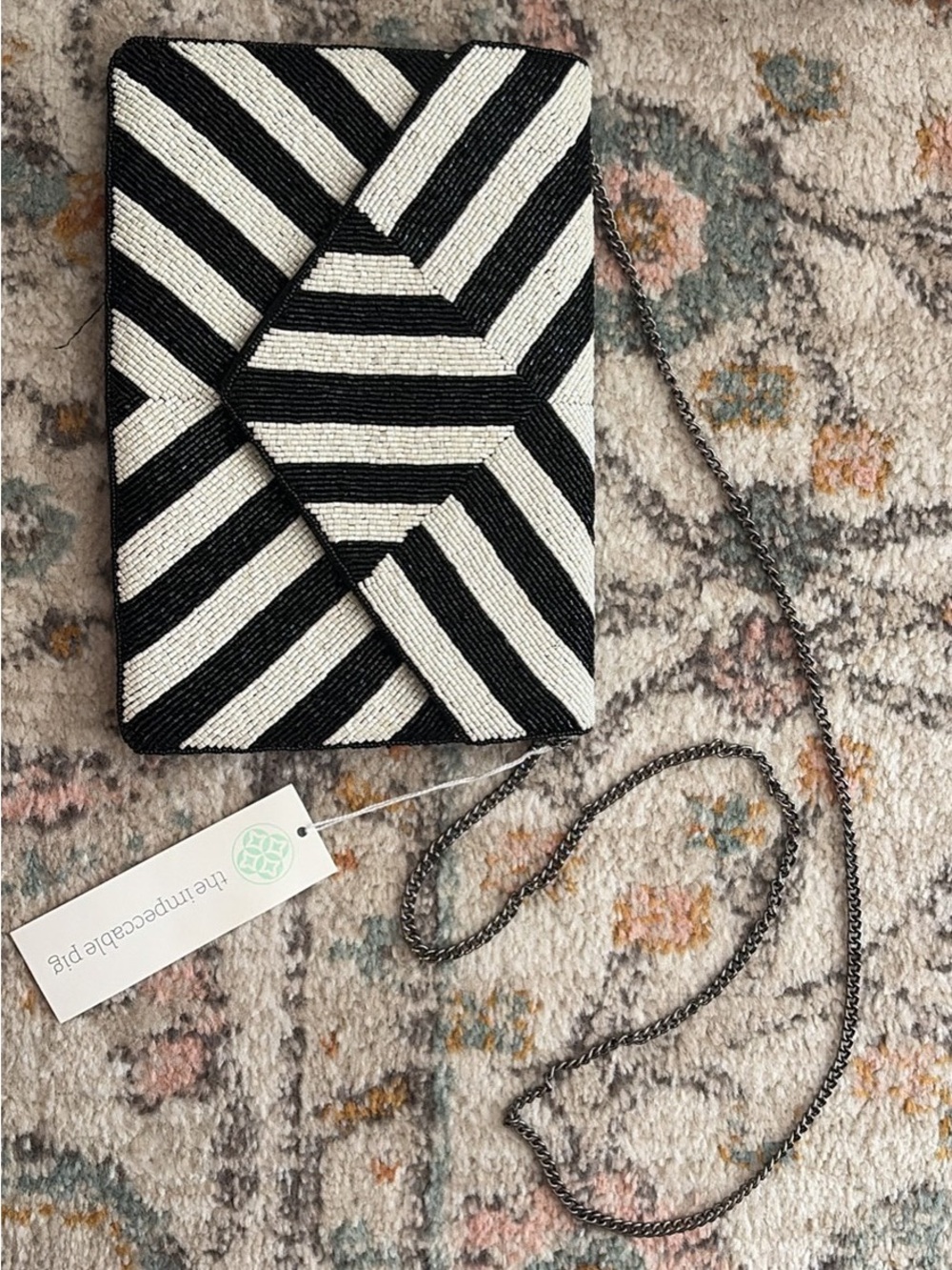 Black & White Beaded Stripe Envelope Crossbody - NWT